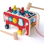 Wooden elephant pounding bench whack-a-mole toy for toddlers - Montessori