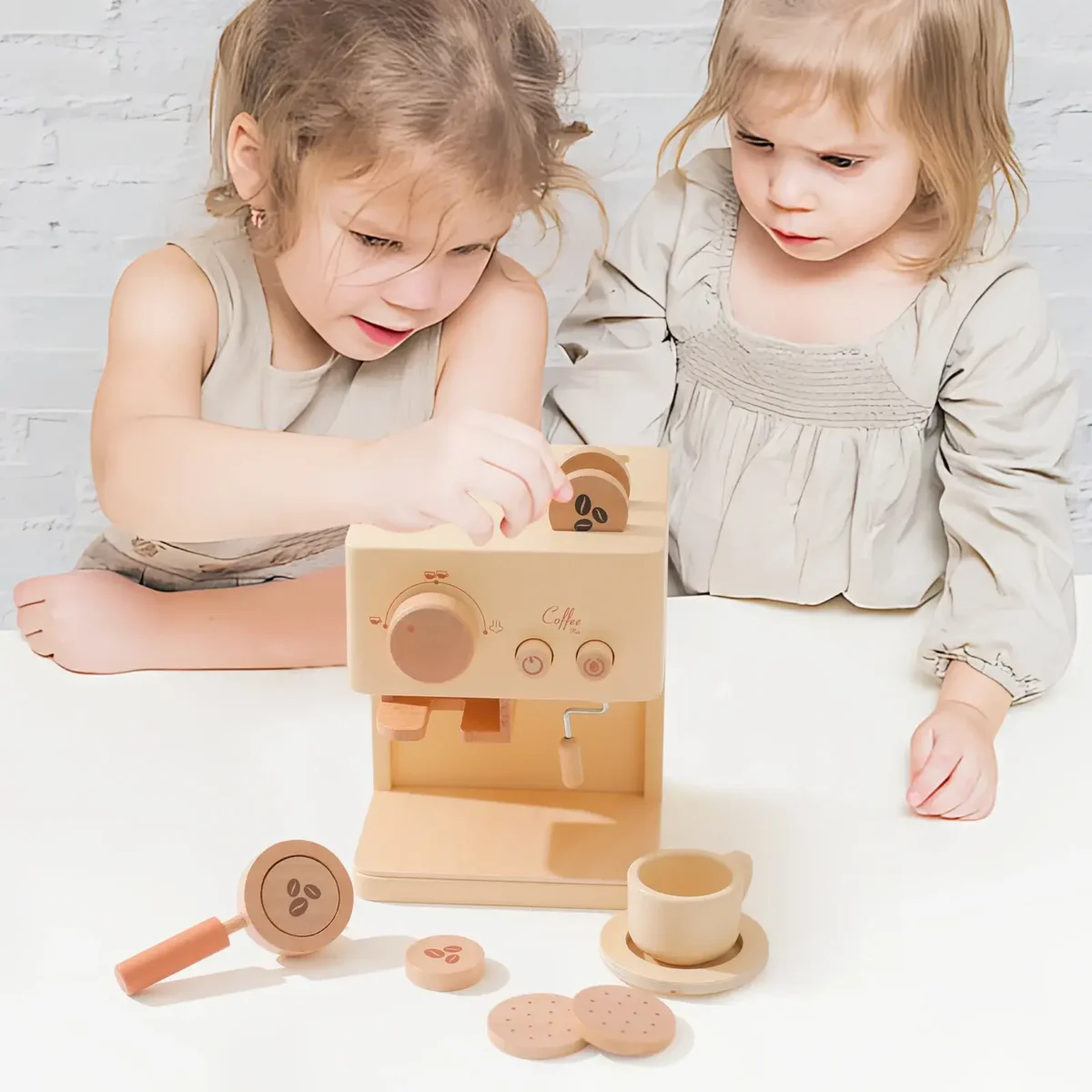 Wooden Coffee Maker Set in use by Children 2