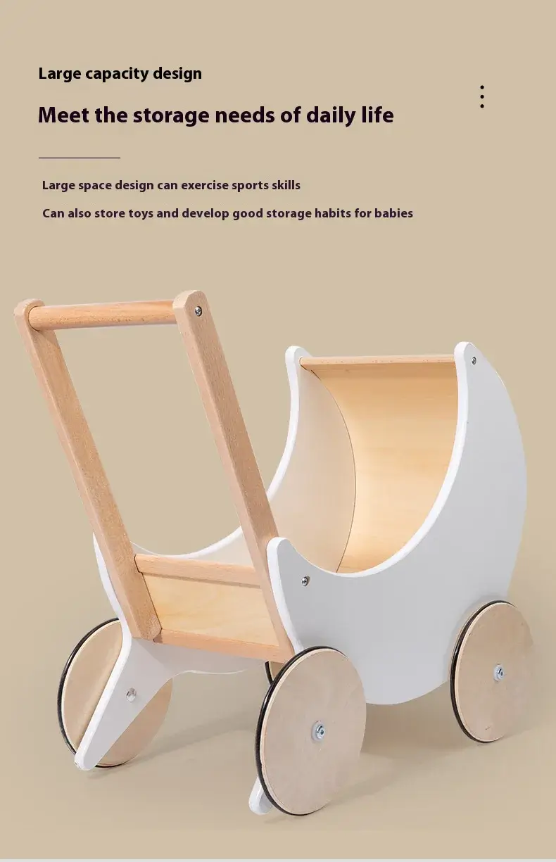 Wooden Doll Pram Moon Shape Practical Life